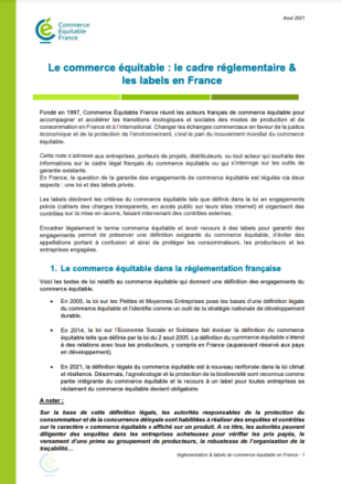 Note sur le cadre réglementaire et les labels de commerce équitable en Franceen France