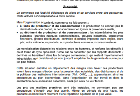 La charte pour le commerce équitable de Commerce Équitable France